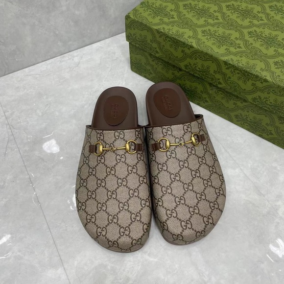 Gucci Beige and Brown Horsebit Mules